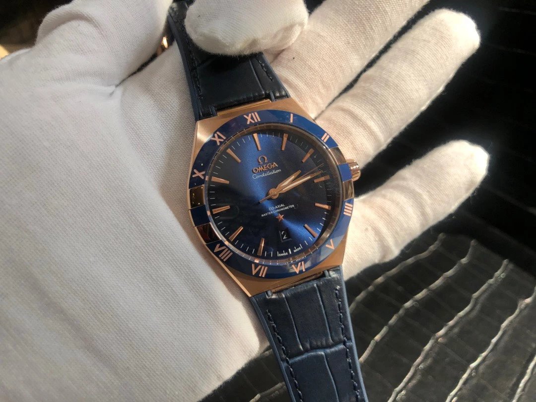 复刻新款欧米茄星座系列13163412103001蓝盘玫瑰金皮带男士机械表41mm