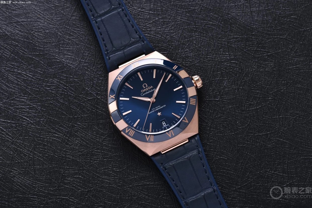 复刻新款欧米茄星座系列13163412103001蓝盘玫瑰金皮带男士机械表41mm